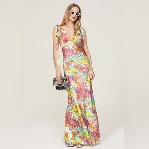 Les Reveries Satin Floral maxi dress gown.